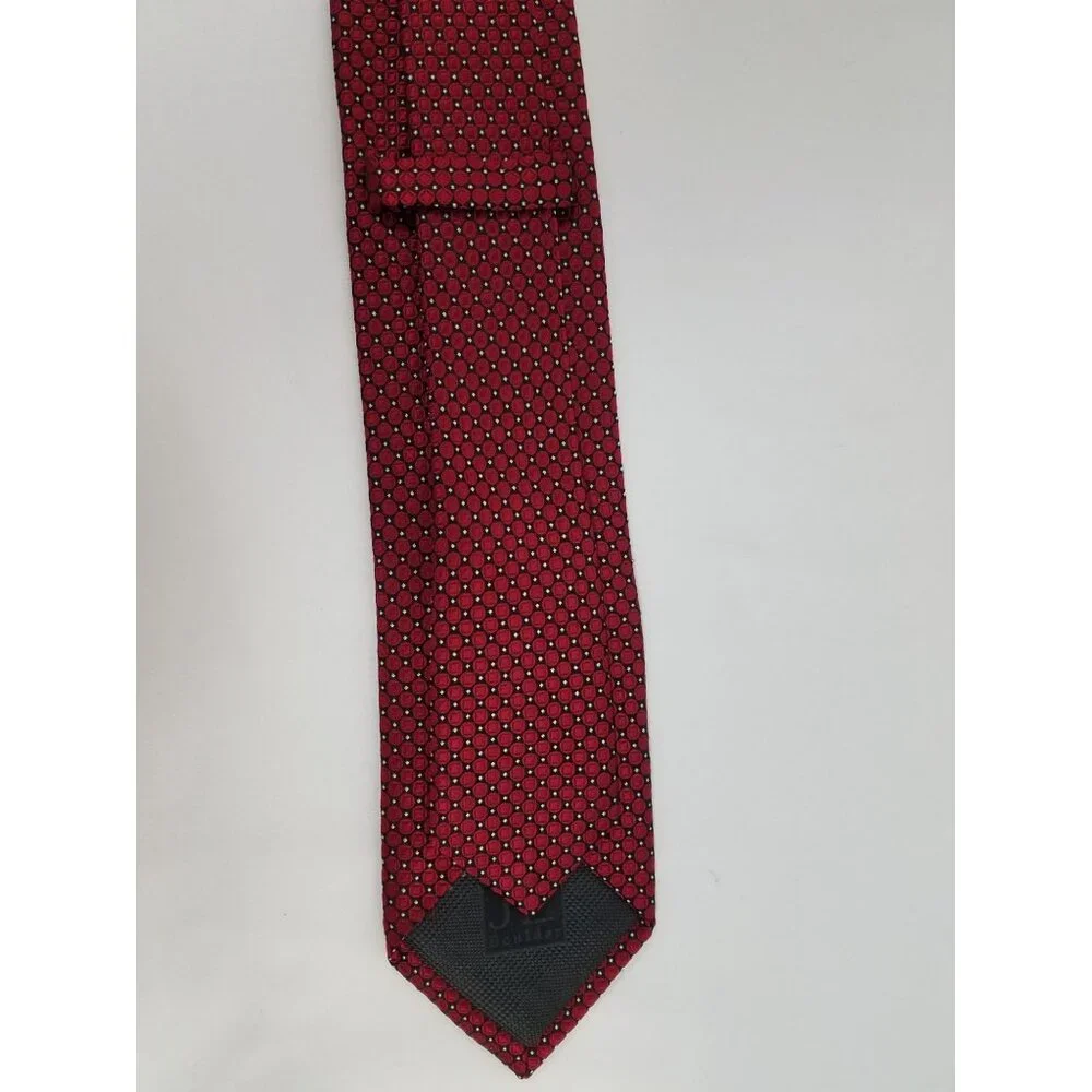 JZ Richards Mens Red Silk Tie Made In USA Geometric Circles in Squares